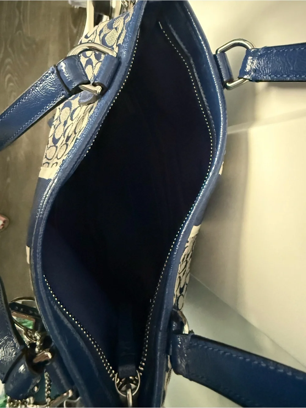 Coach Blue and Tan Signature Stripe Shoulder Bag